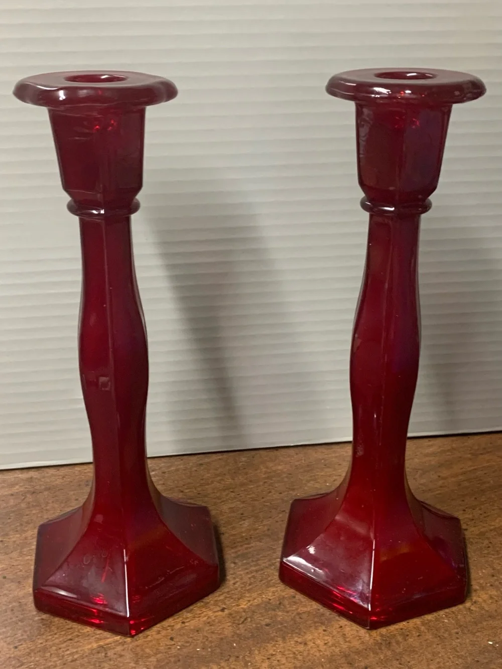 Vintage Red Glass Candlestick Holders - Pair